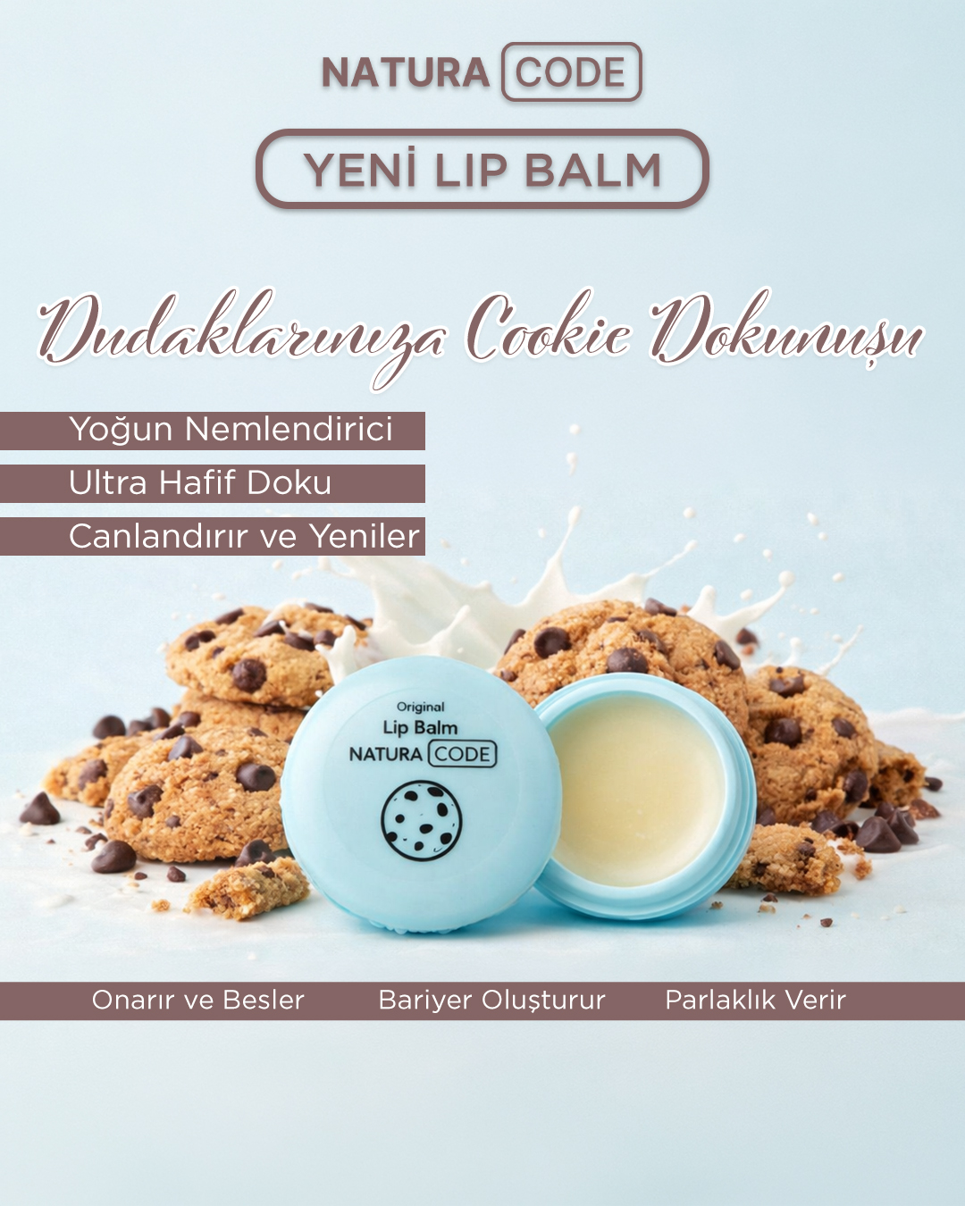 NATURA CODE Cookie Aromalı Lip Balm – Yoğun Nemlendirici & Parlak Görünüm